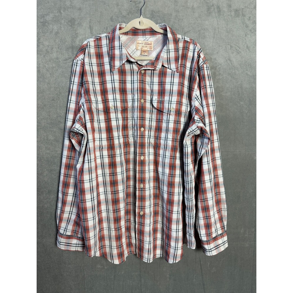 Filson Long Sleeve Shirt Men's XL Plaid Performance Fishing Vented Outdoor